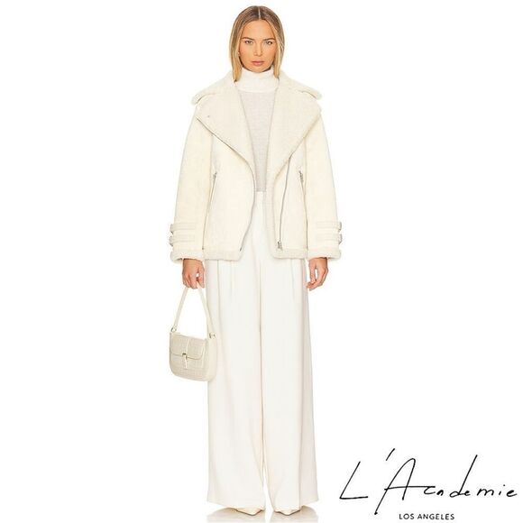 L’Academie **NWT** Cian Moto Shearling Jacket in Ecru - Picture 2 of 7